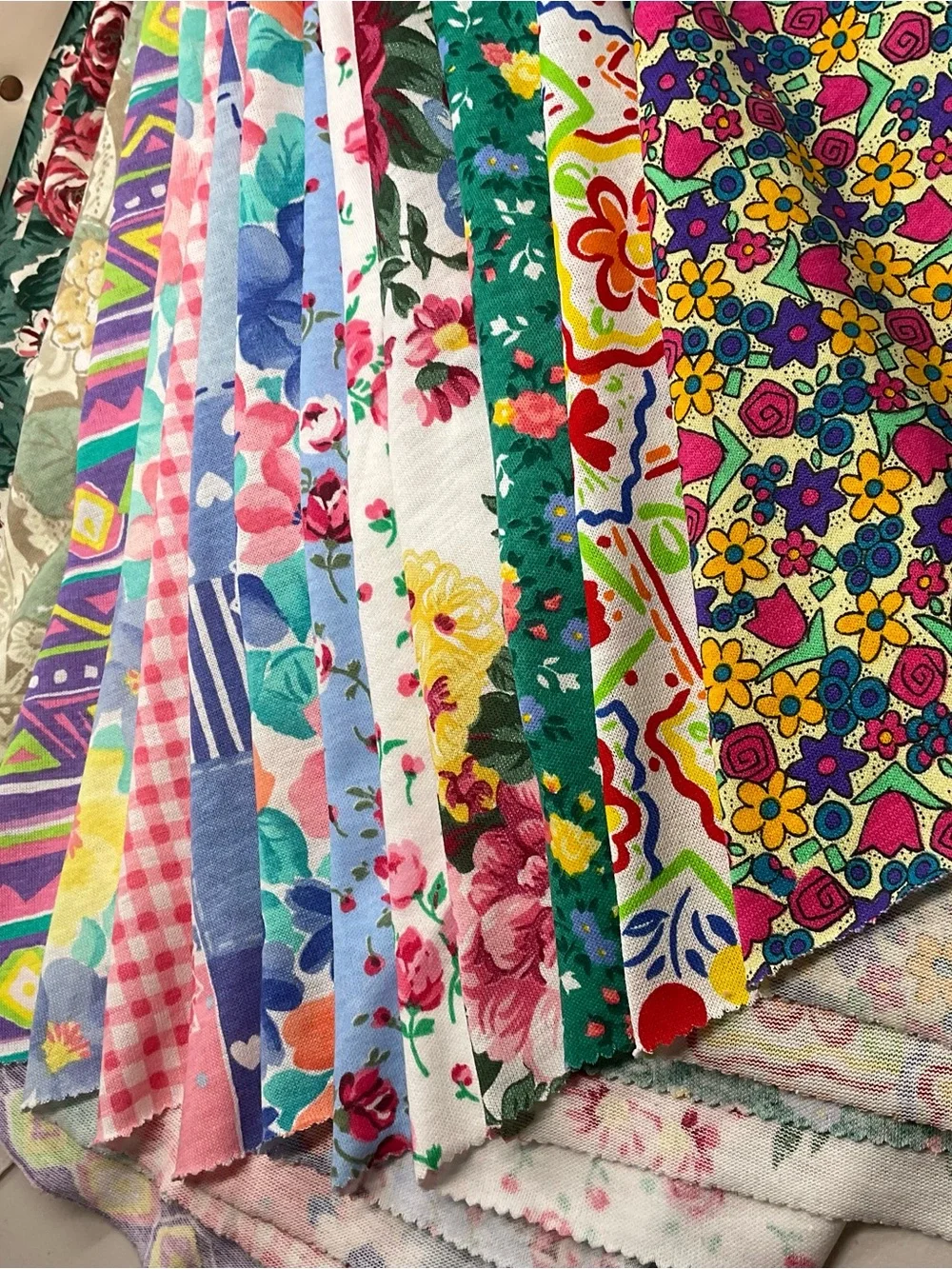 Vintage Cranston Textile Floral Jersey / Interlock Knit Samples 11” X 18” Cotton